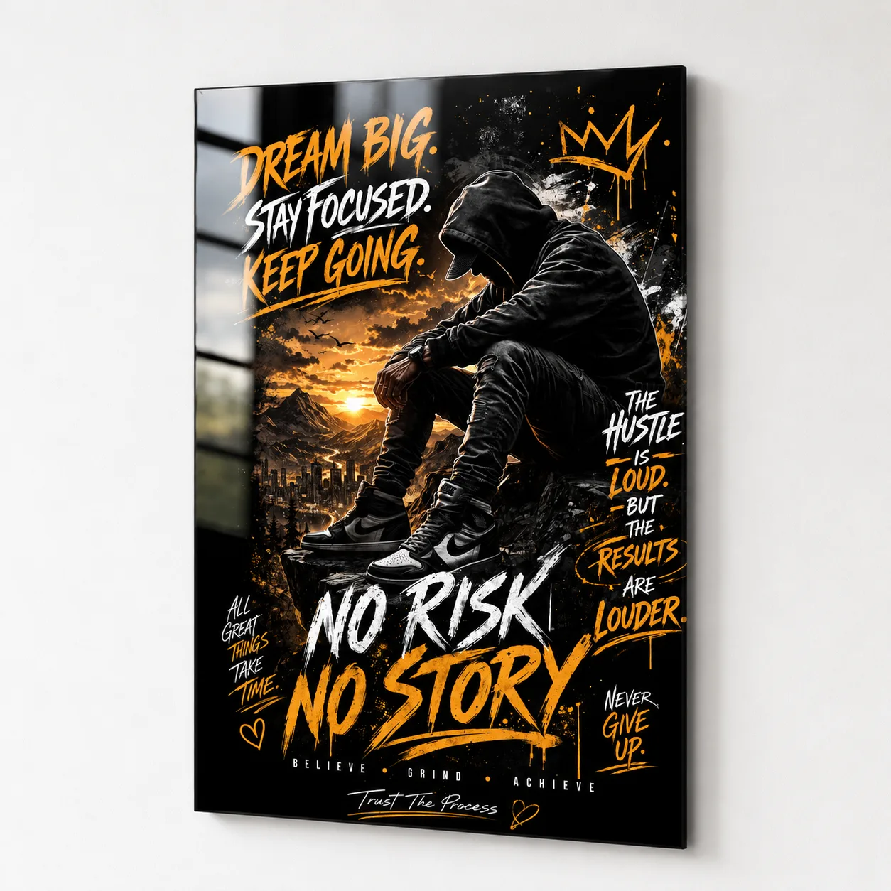 Hustle 'Risk Yoksa Hikaye Yok' Dikey Cam Tablo