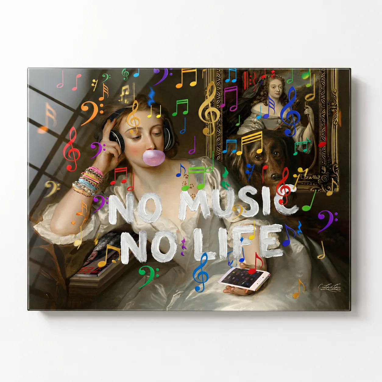 No Music No Life: Modern Dokunuşlu Klasik Portre Dikey Cam Tablo
