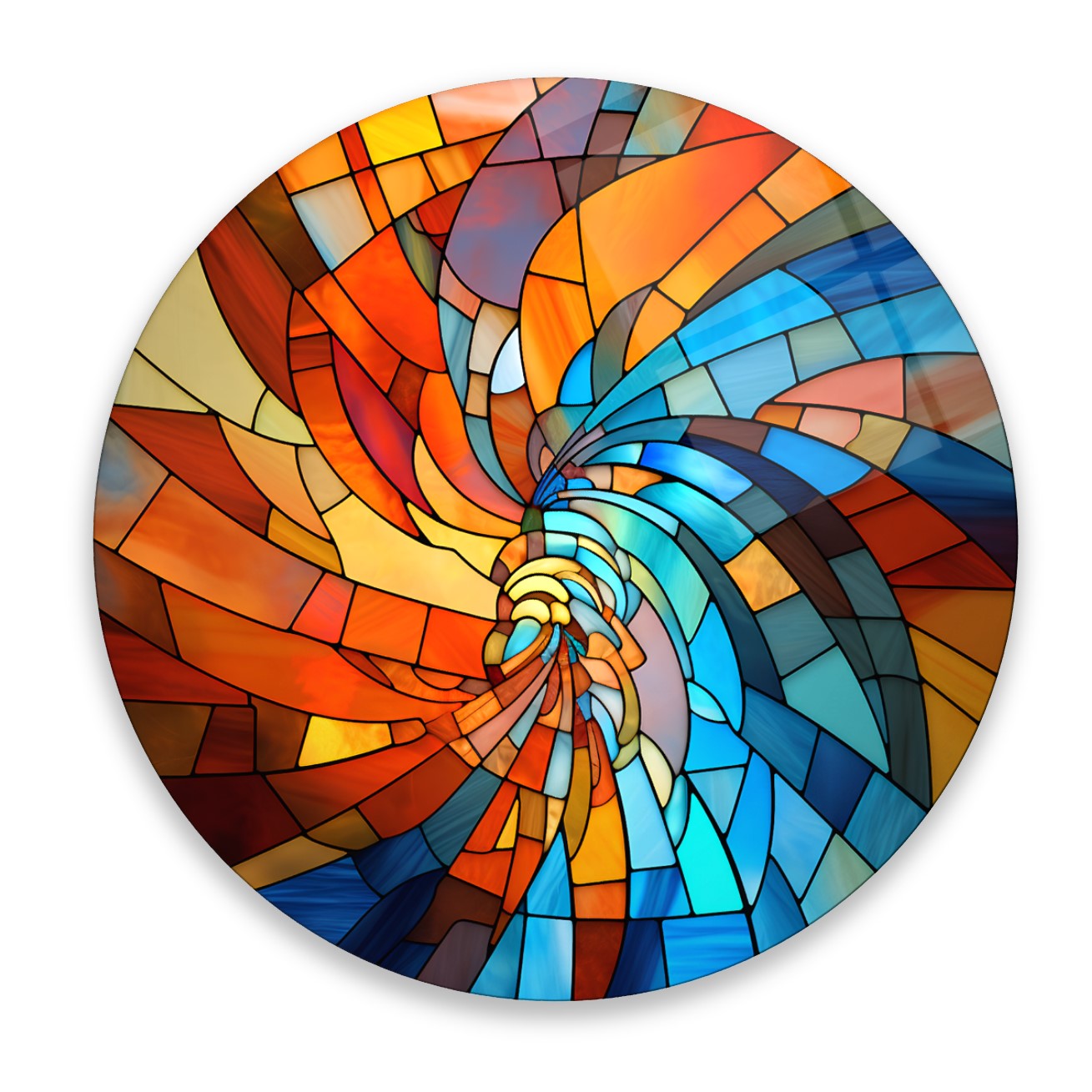 Mozaik Desenli Soyut Spiral Yuvarlak Cam Tablo