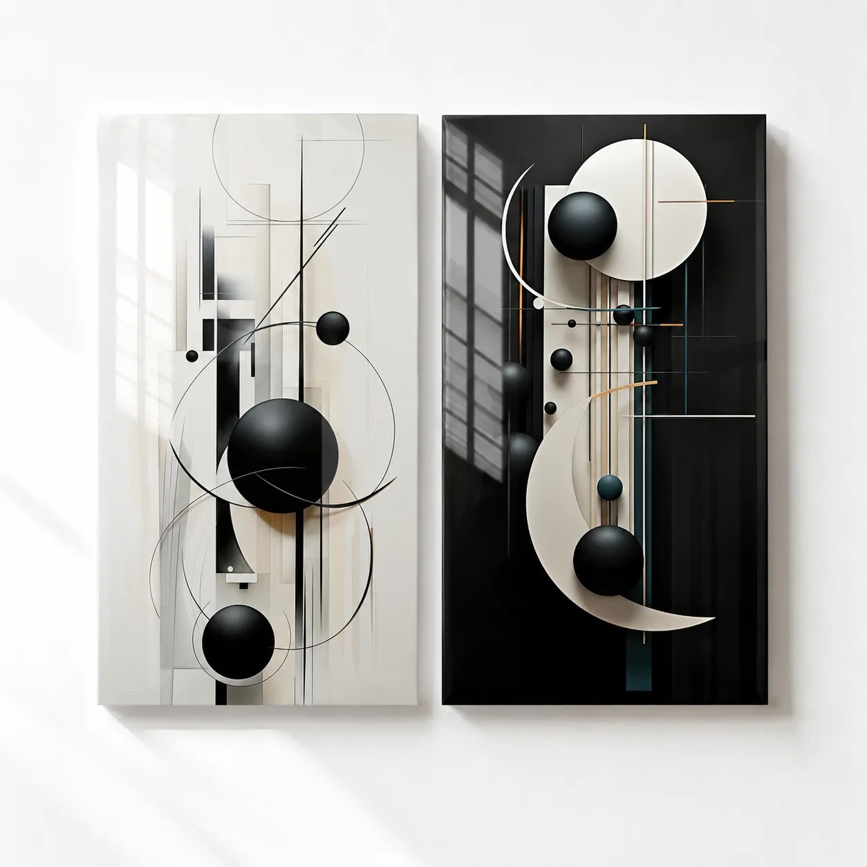 Modern Geometrik Soyut İkili Cam Tablo Seti