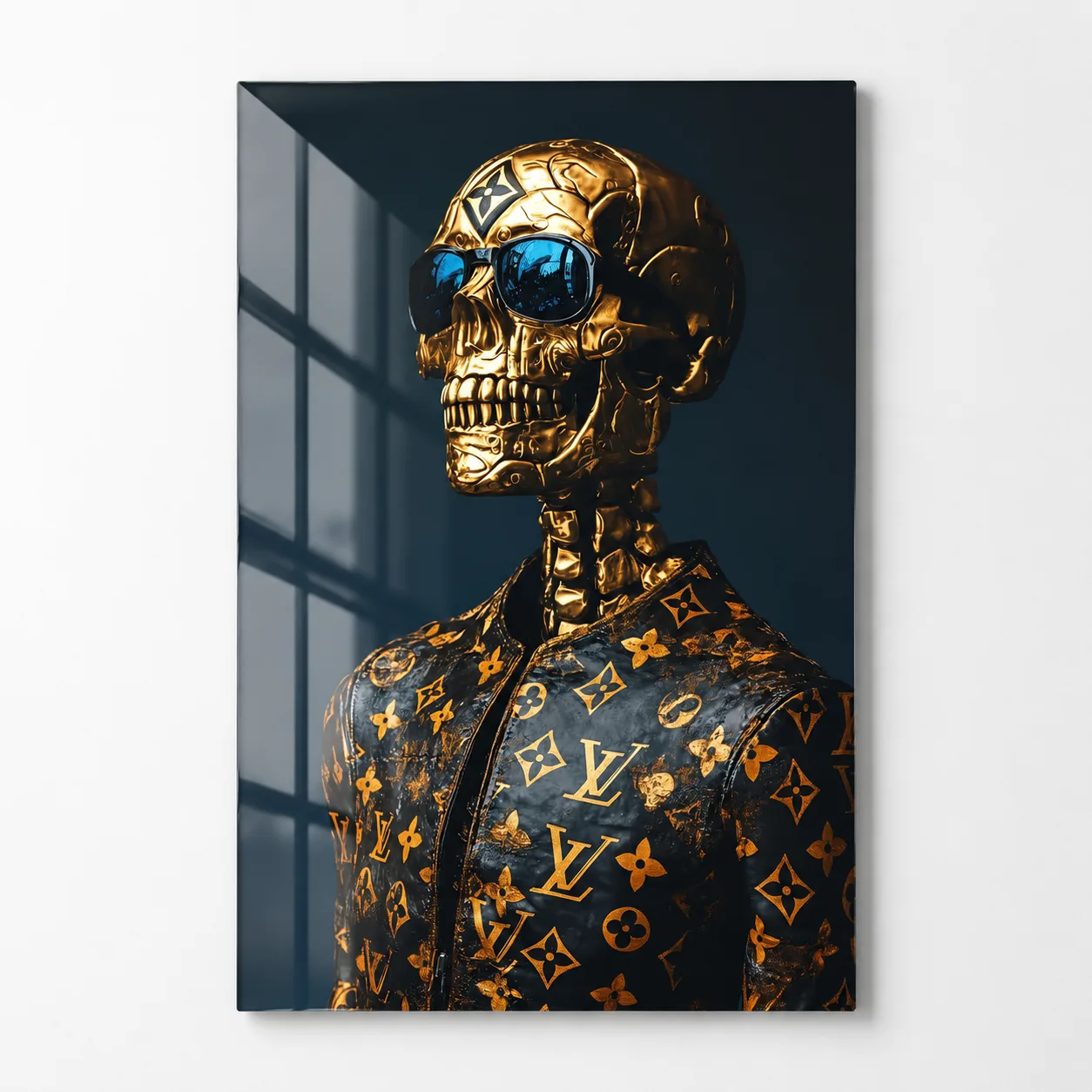 Altın Skull 'Moda İkonu' Dikey Cam Tablo