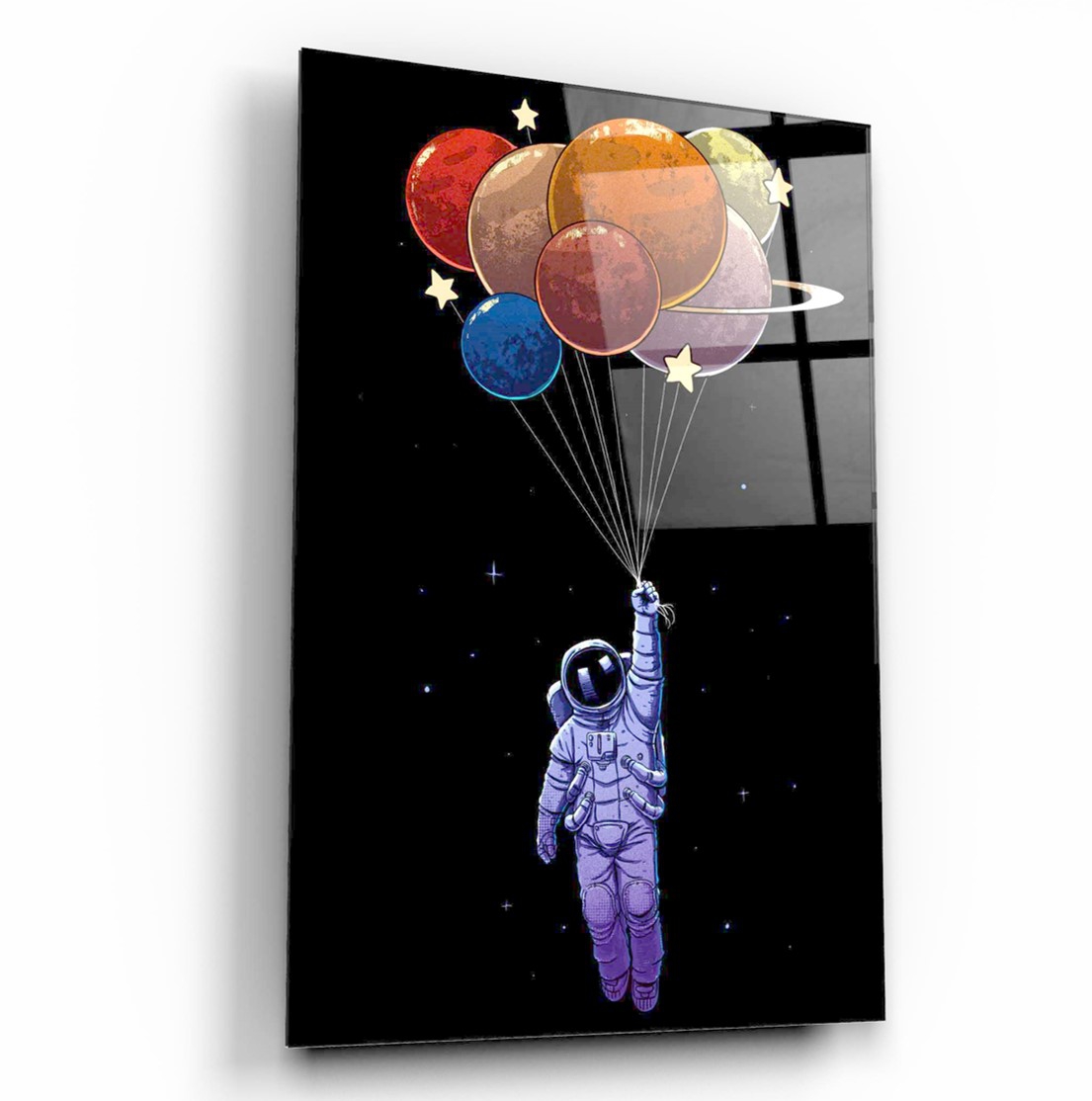 Balon Gezegenler Cam Tablo