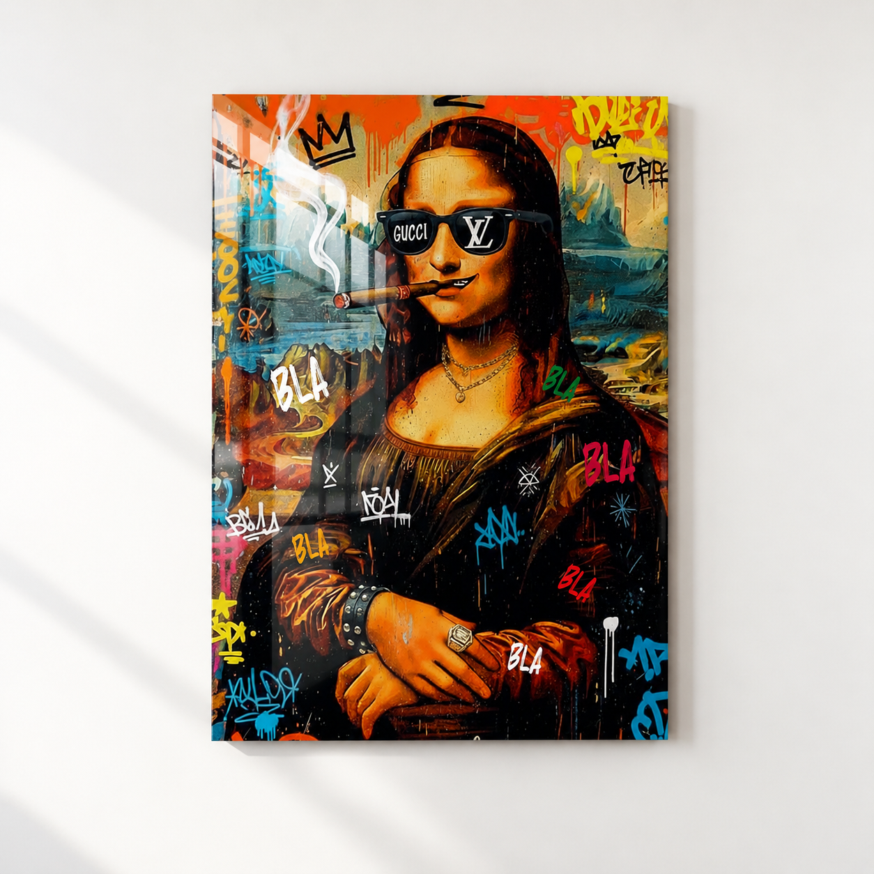 Asi Mona Lisa: Sokak Sanatı ve Klasik Buluşması Dikey Cam Tablo