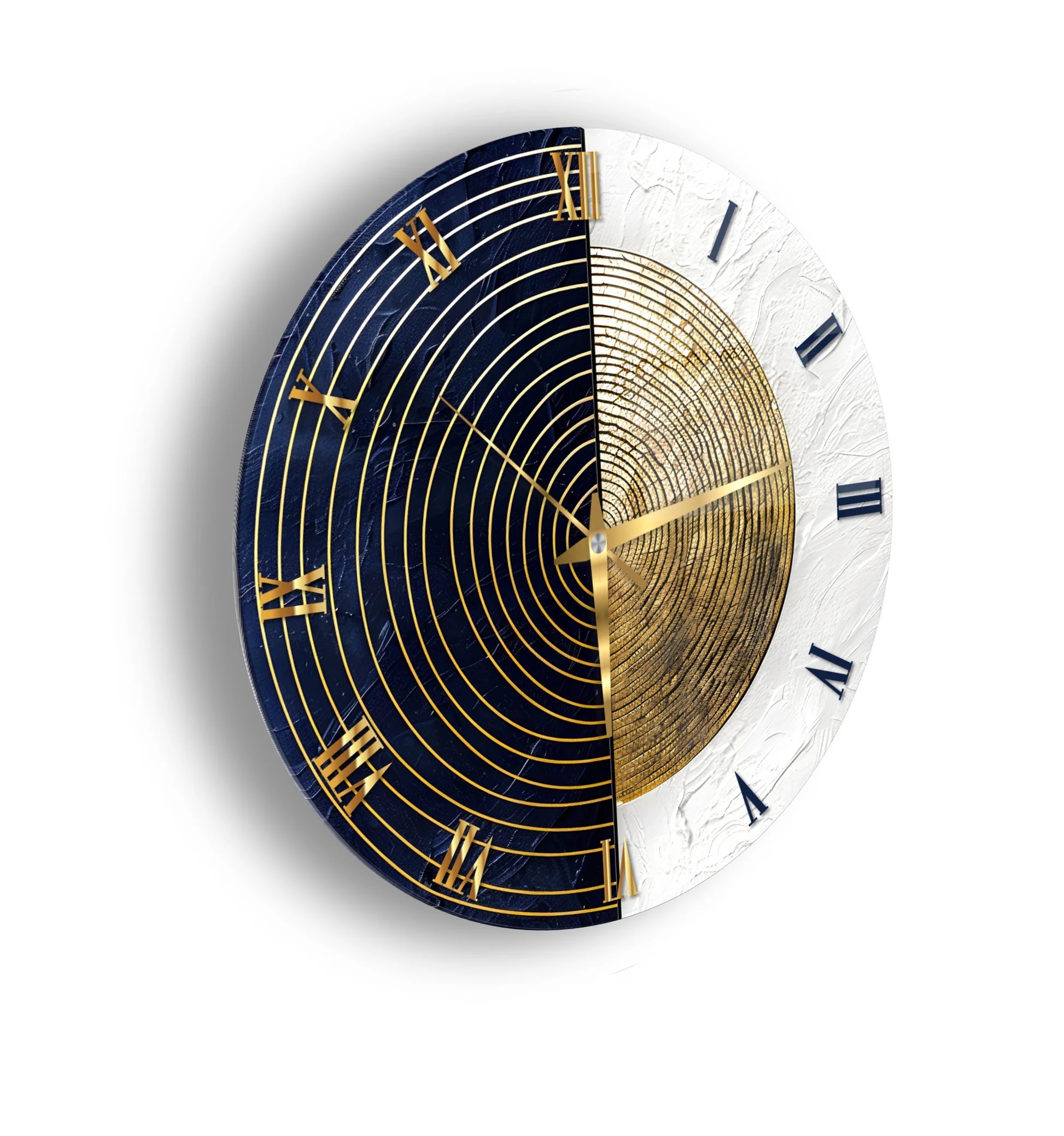 Lacivert Gold Soyut Desenli Cam Duvar Saati