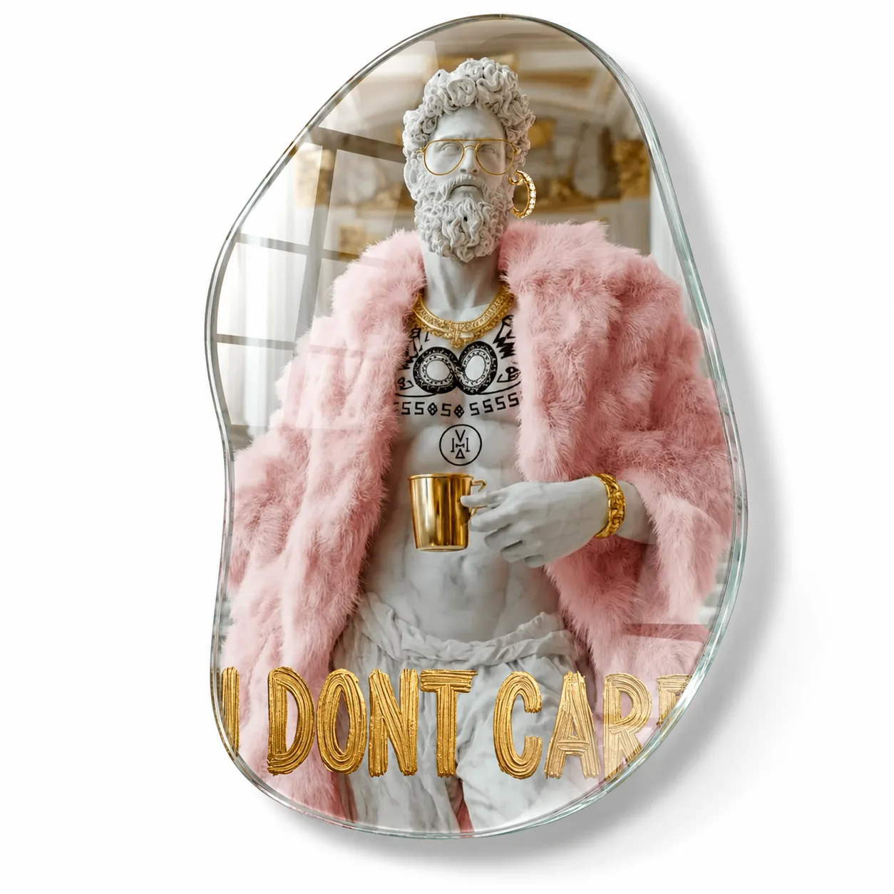 I Don't Care Zeus: Modern Sanat Oval Cam Tablo
