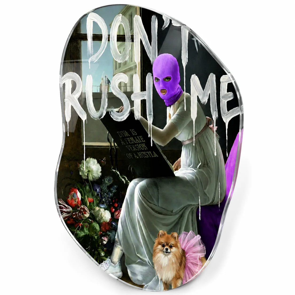 Don't Rush Me: Modern Sanat ve Klasik Dokunuşlar Oval Cam Tablo