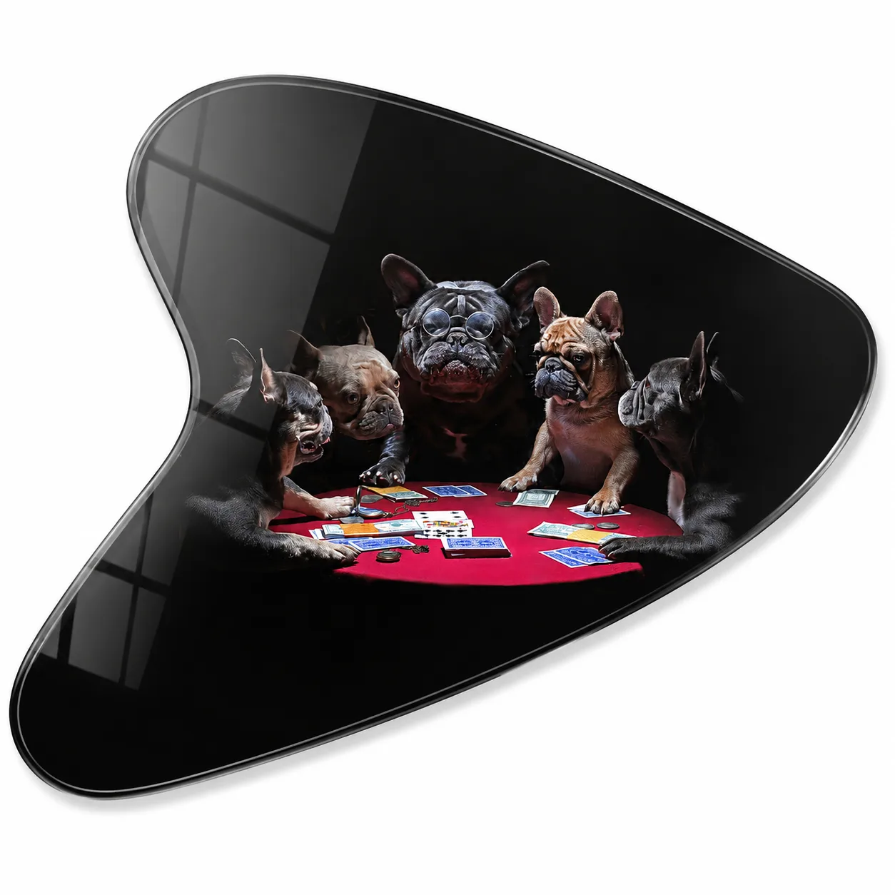 Poker Oynayan Fransız Bulldoglar Mekik Form Cam Tablo