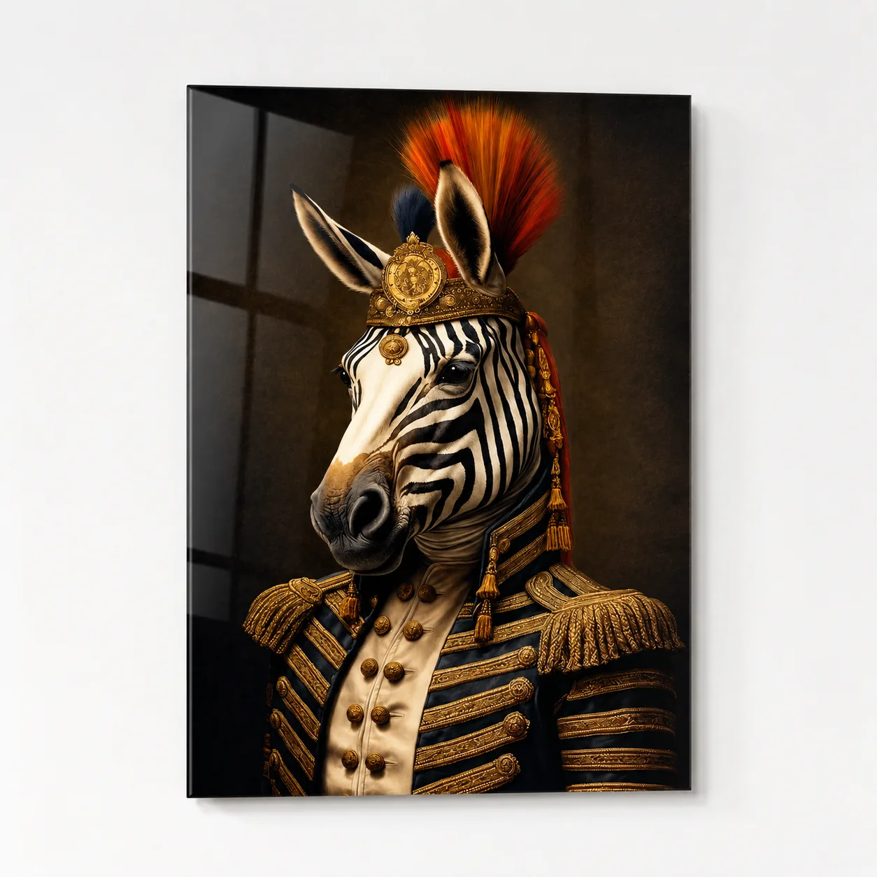 Kraliyet Giysili Asil Zebra Temalı Dikey Cam Tablo