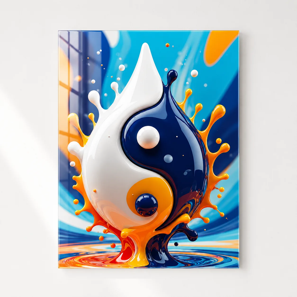 Yin Yang Enerjisi Cam Tablo | Canlı Renklerle Dikey Tasarım