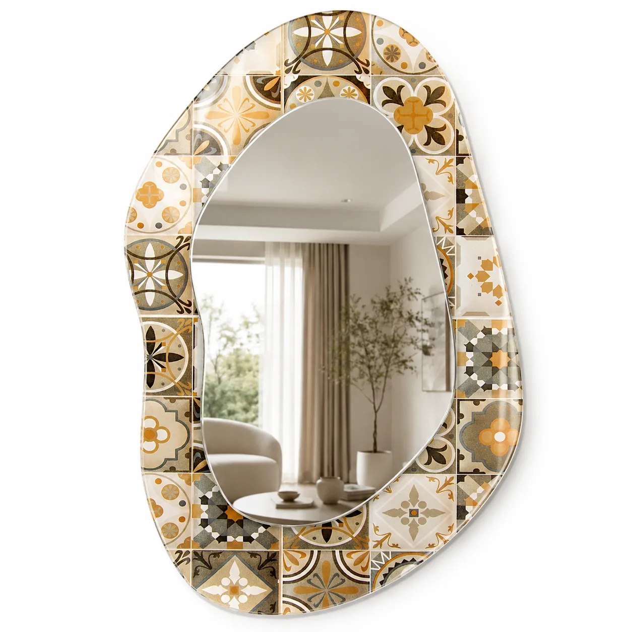 Geometrik Oval Aynalı Cam Tablo Ürünü