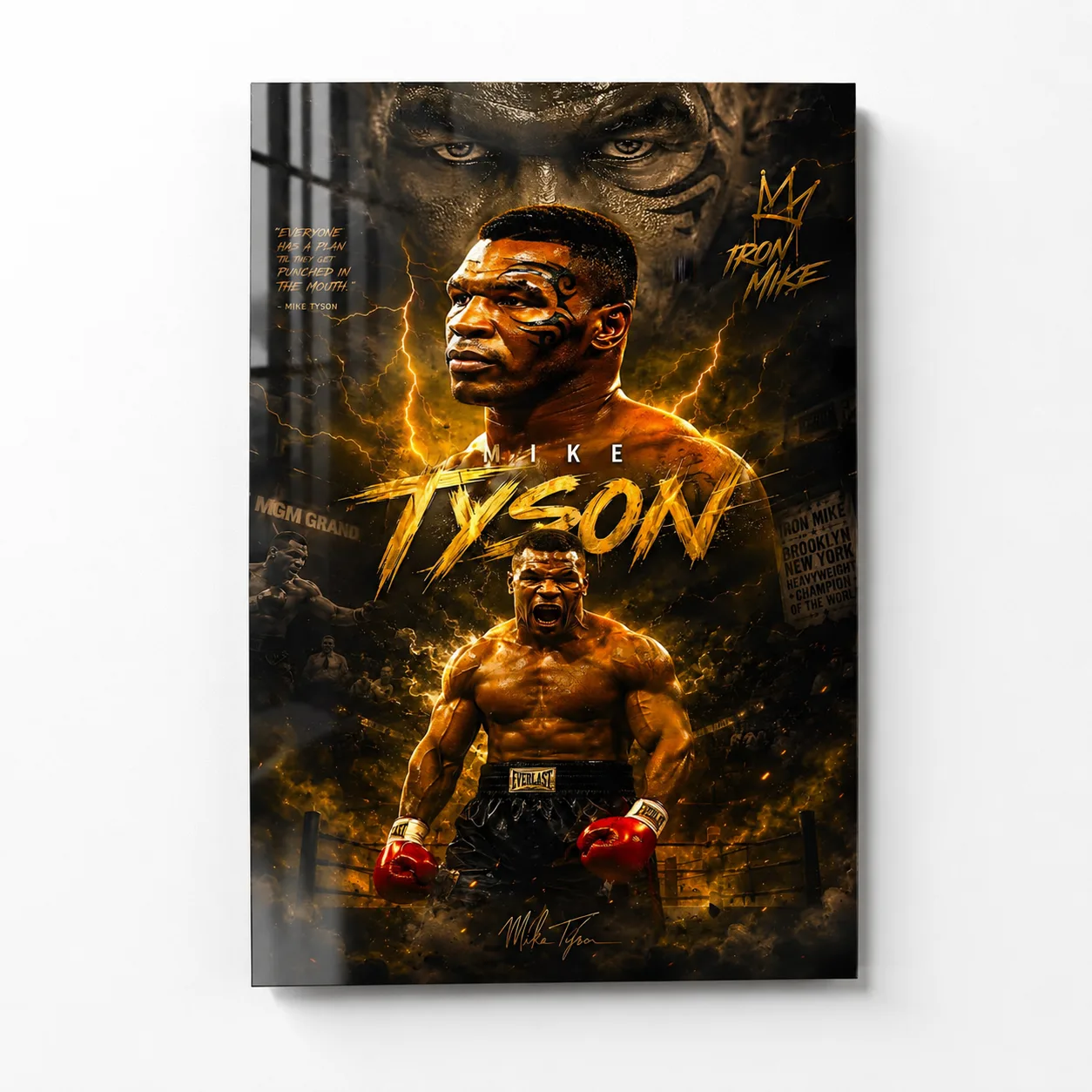 Mike Tyson Efsanesi: Boksör Portreleri Temalı Dikey Cam Tablo