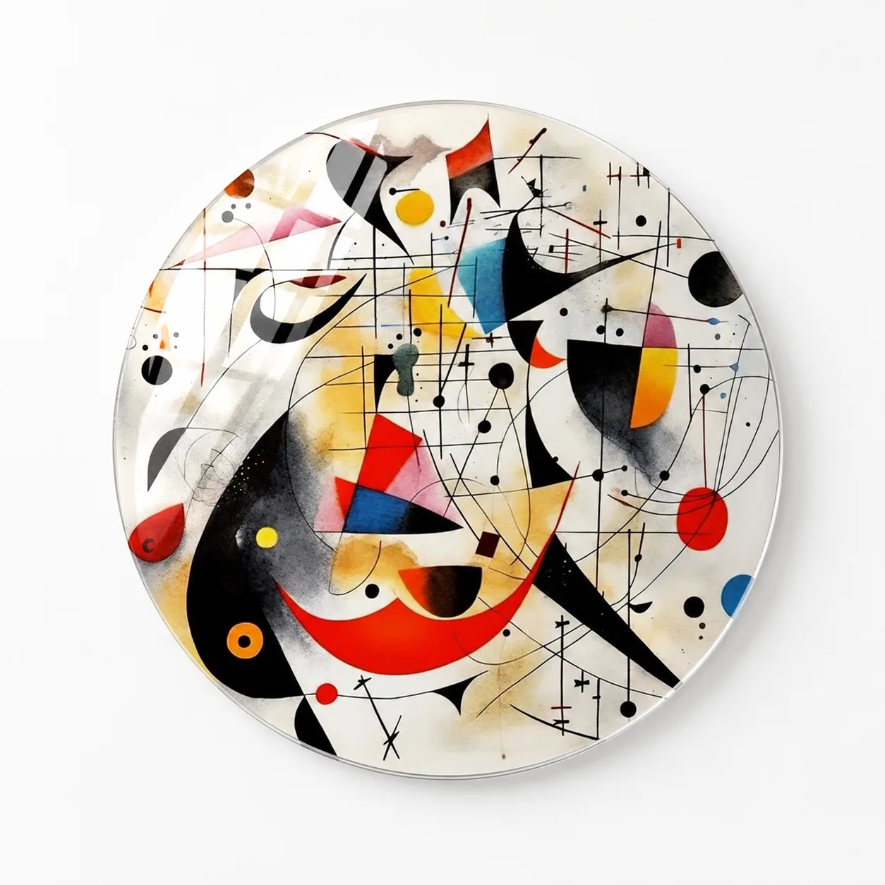 Kandinsky Esintili Ritmik Soyut Formlar Yuvarlak Cam Tablo
