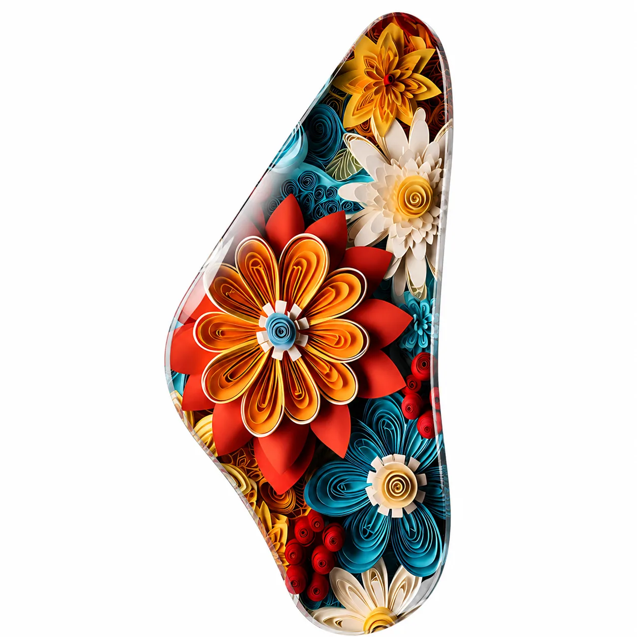 Canlı Quilling Çiçek Deseni Geometrik Cam Tablo