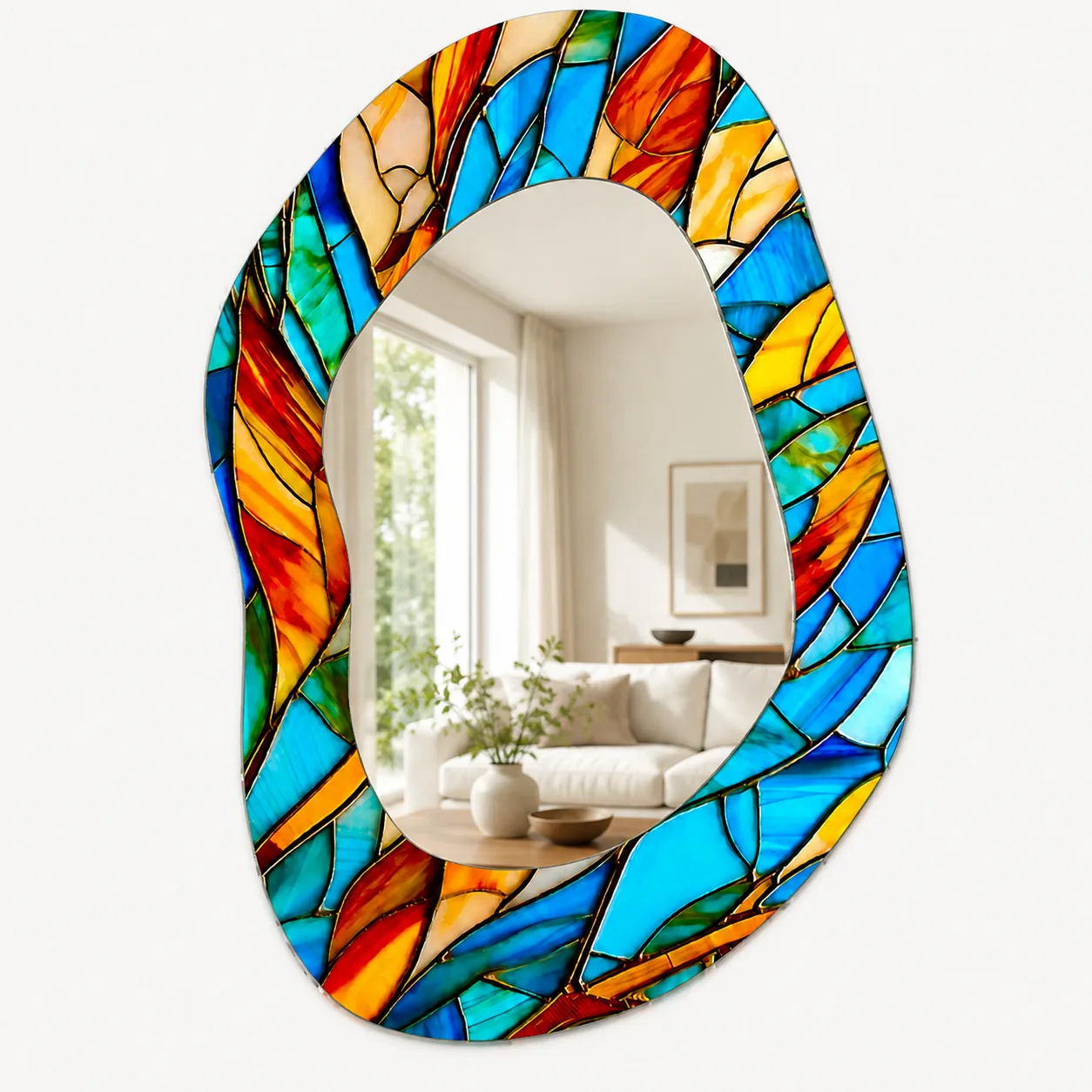 Organik Form Renkli Vitray Desenli Dekoratif Ayna | Geometrik Oval AynalDaha fazla bilgi iWoven Slabs & Glass Block
