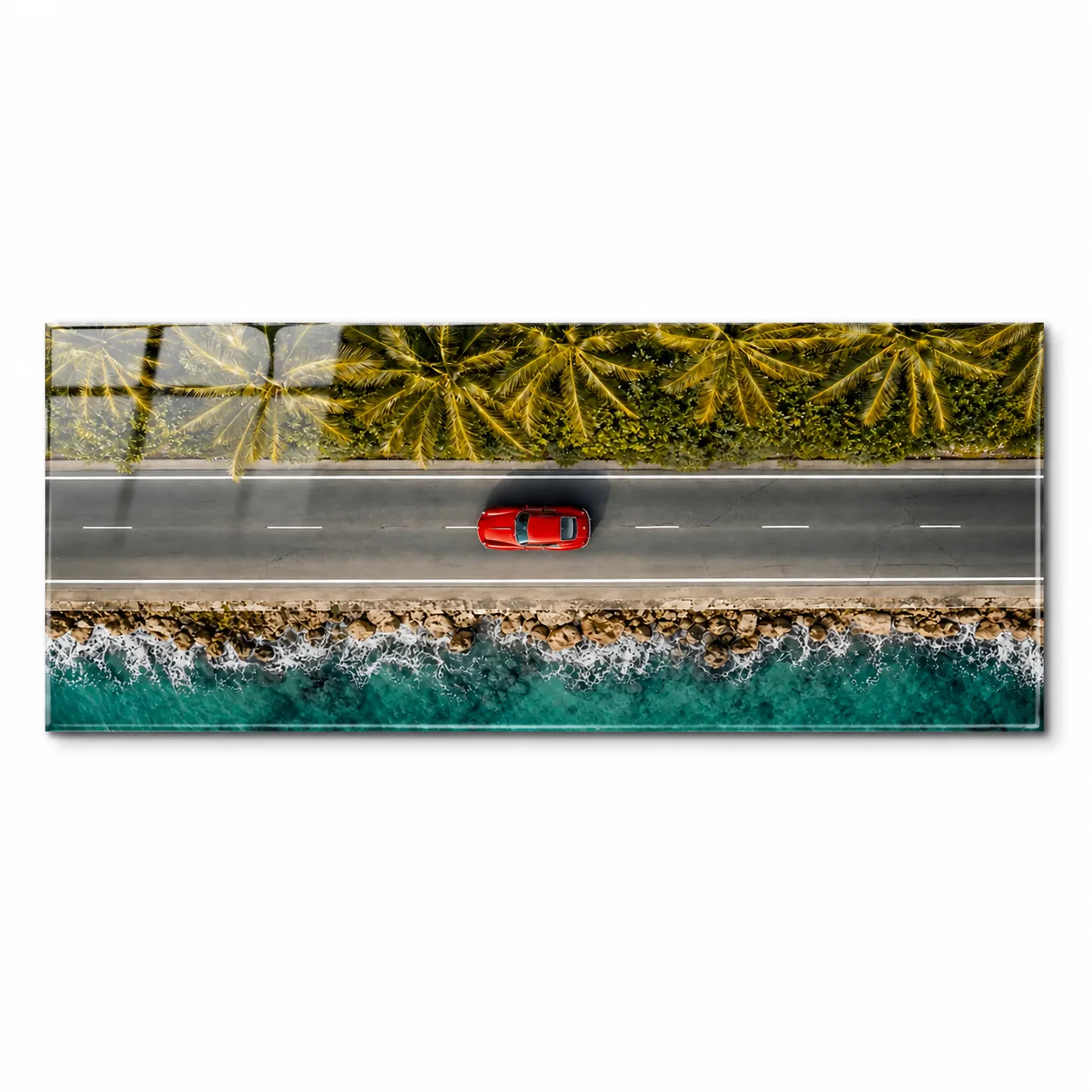 Sahil Yolu ve Palmiyeler Panoramik Cam Tablo