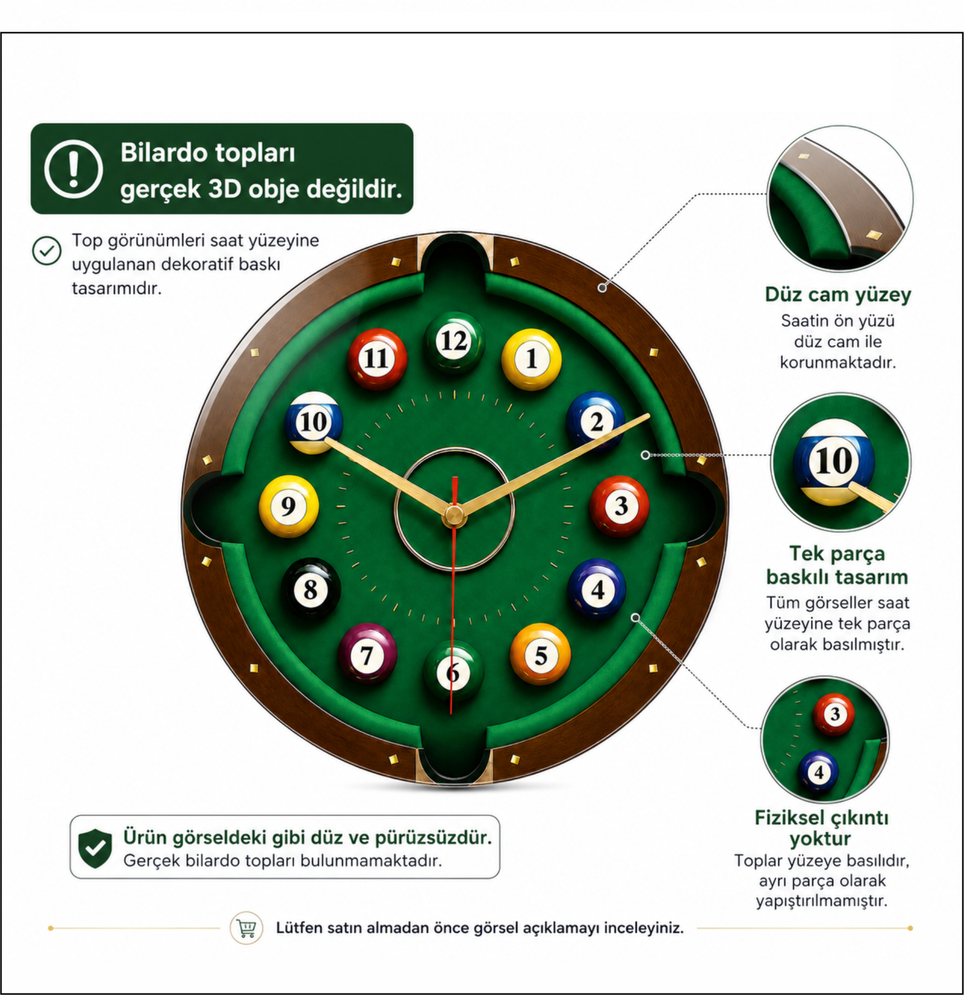 Bilardo Cam Duvar Saati