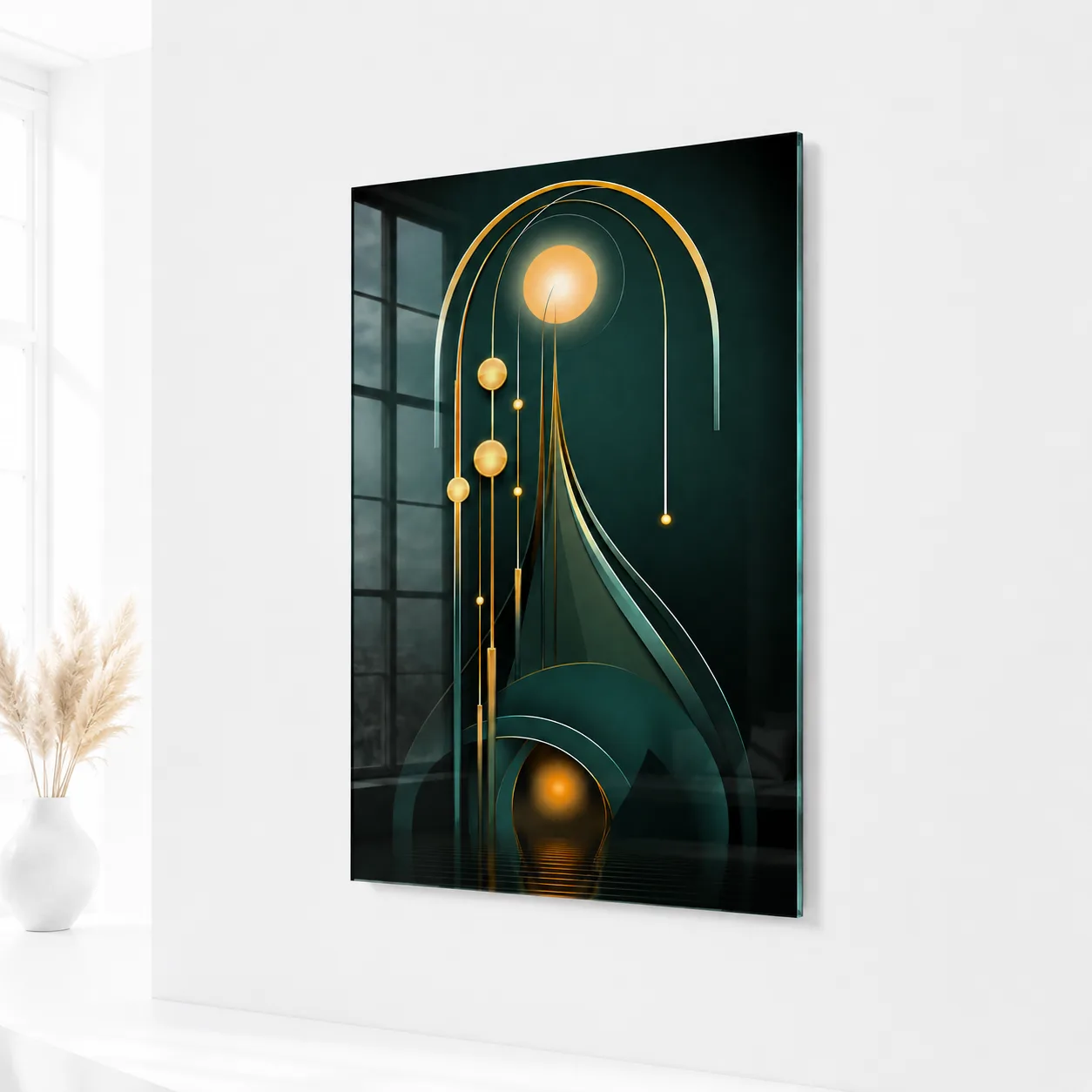 Art Deco Altın Işıltılar Temalı Dikey Cam Tablo