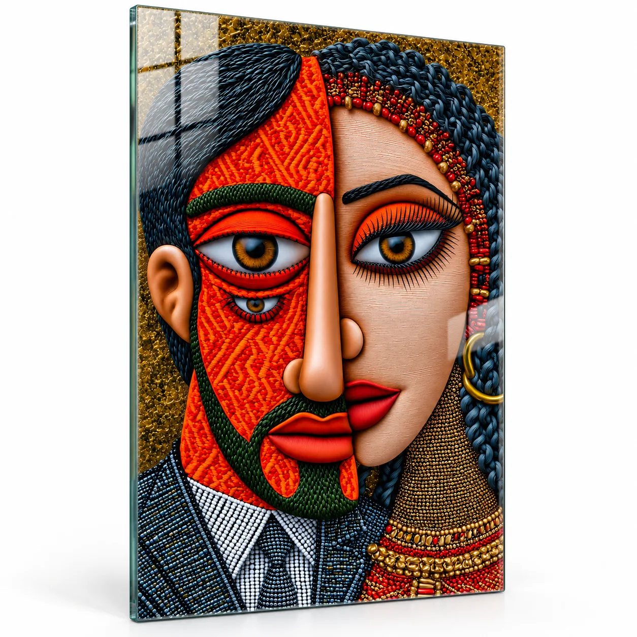 Modern Sanat Eseri: Yarısı Erkek Yarısı Kadın Portre Cam Tablo
