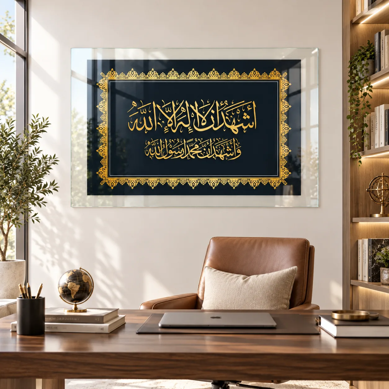 Kelime-i Şehadet Hat Sanatı Temalı Şeffaf Çerçeveli Cam Tablo