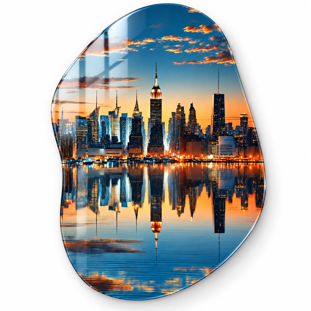 Manhattan Yansımaları: New York Şehir Silüeti Oval Cam Tablo